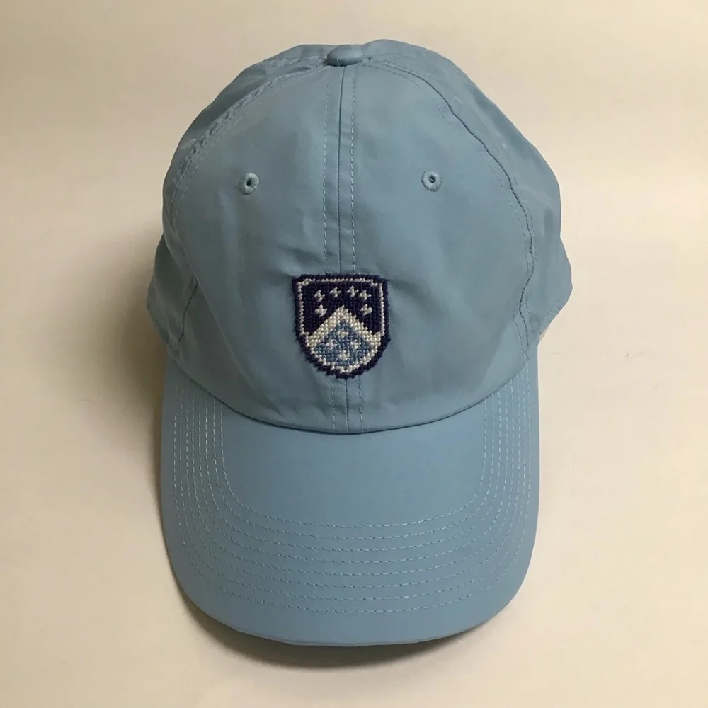 Smathers & Branson Needlepoint Light Blue Baseball Hat Cap Adjusts Polyester NC?